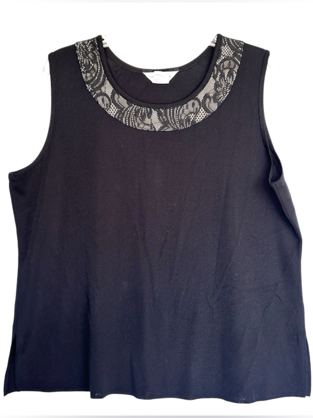 Misook Womans black knit sweater tank cami black 2x lace corpcore layer shell